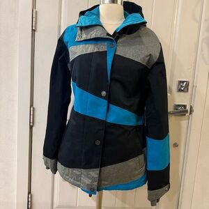 Roxy Ski Snowboard Jacket hooded M 10k Long Slim Fit Thinsulate Turquoise Black